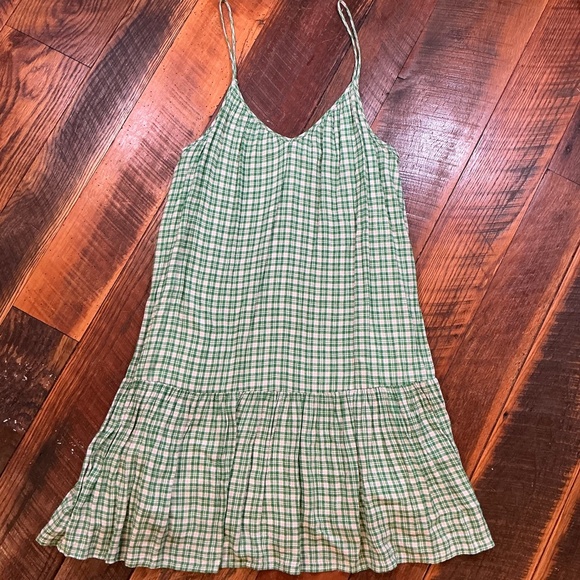 Rails Ari Plaid Flounce Hem Gingham Mini Dress in White Evergreen Green Women’s - Picture 2 of 7